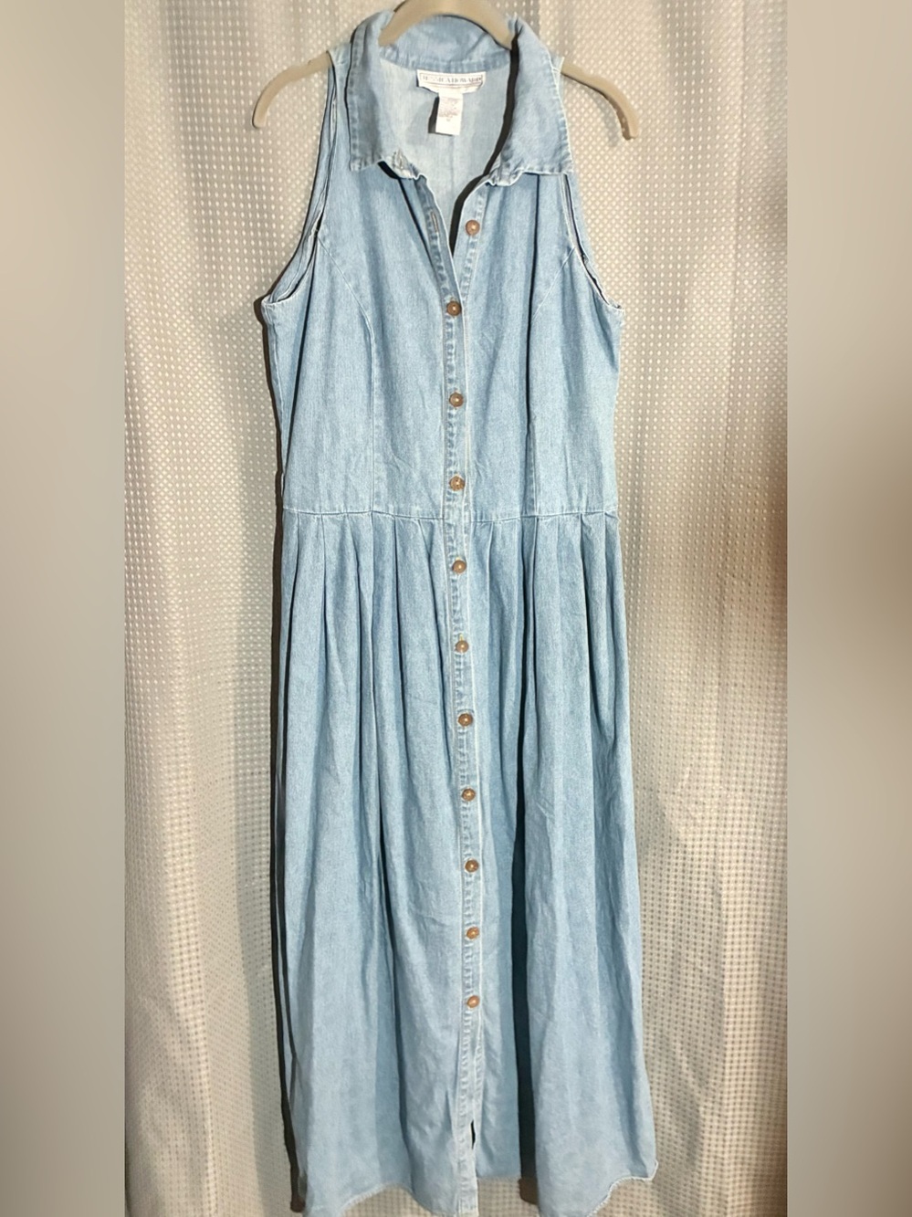 Jessica Howard Denim Maxi Dress Sz 12 Cork Button Sleeveless Full Skirt Vintage